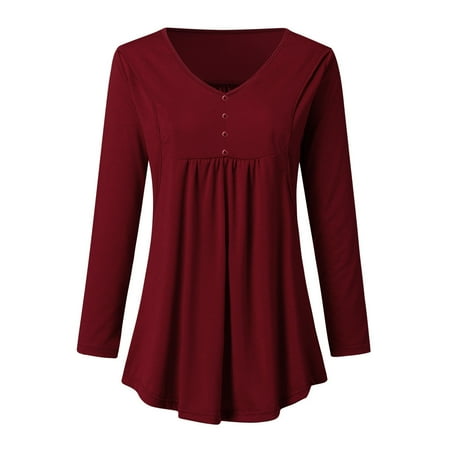 

Fidelma Maternity Blouse Women Pregnant Maternity V-Neck Long Sleeve Solid Ruffles Blouse Tops Wine-XL