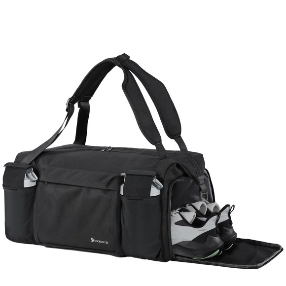 Bolsa de gimnasio Kookoomia para hombre con 2 soportes para botellas mejorados, color negro
