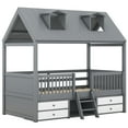thumbnail image 5 of Harper & Bright Designs Twin Size Wood House Bed Frame with Fence and 4 Storage Drawers, Playhouse Tent Bed with Roof and 2-step Ladder for Boys Girls Teens Bedroom, Gray, 5 of 12