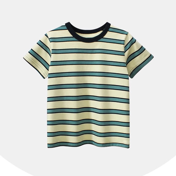 Juslio Boys Striped Shirts Casual Short Sleeved Tops, Comfortable Breathable Crew Neck T Shirts Sizes 2-18