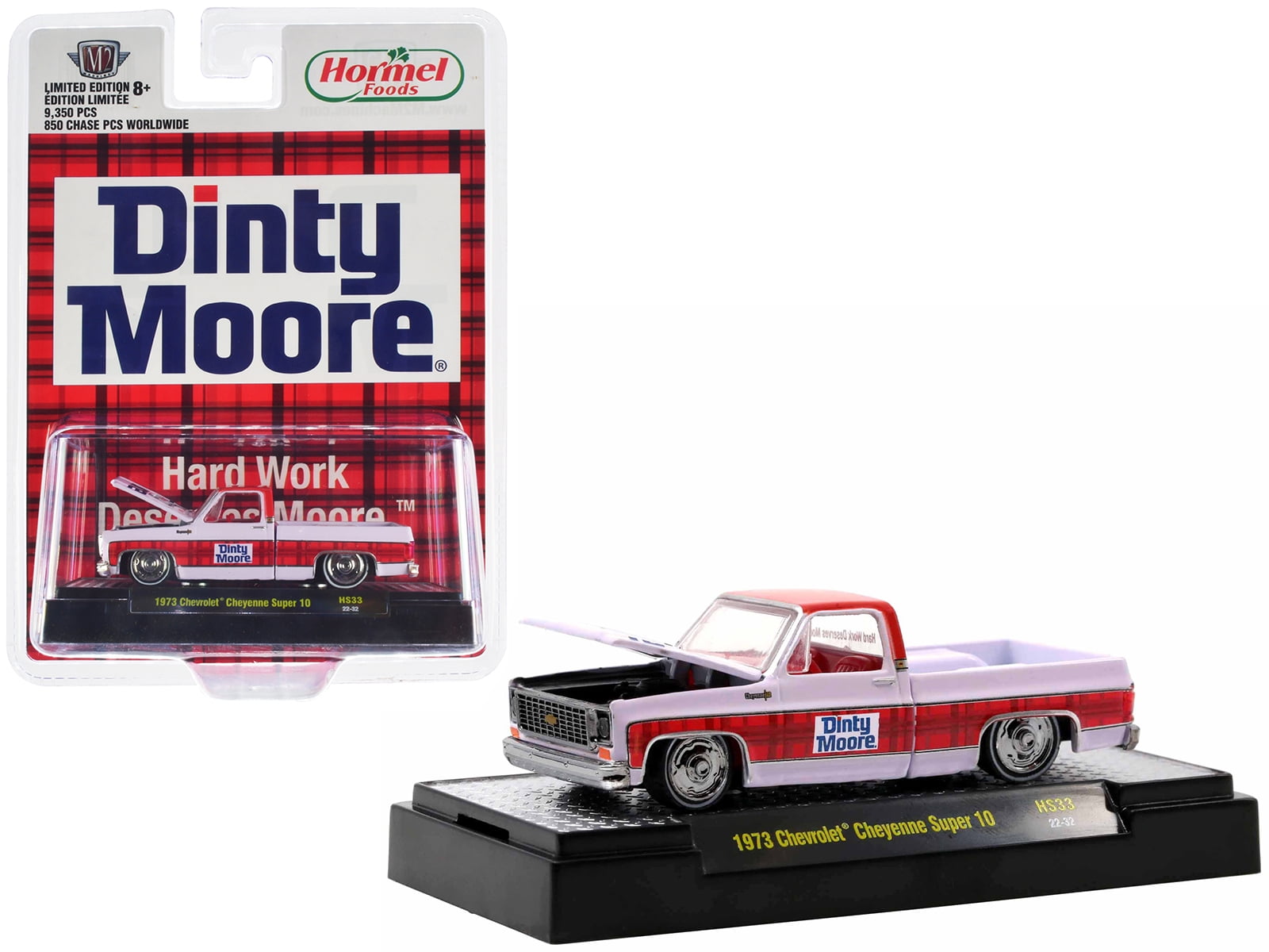 1973 Chevrolet Cheyenne Super 10 Truck White w/Red Top and Red Plaid Stripe  Ltd Ed 1/64 Diecast Model Car by M2 Machines