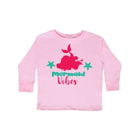 

Inktastic Mermaid Vibes Mermaid Silhouette - Pink Green Gift Toddler Toddler Girl Long Sleeve T-Shirt