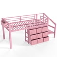 thumbnail image 5 of Bellemave Low Loft Bed with Stairs & LED Lights, Twin Size Loft Beds with 9 Drawers and Bookcase, Metal Multi-Storage Loft Frame with Under-Bed Spaces,Pink, 5 of 9