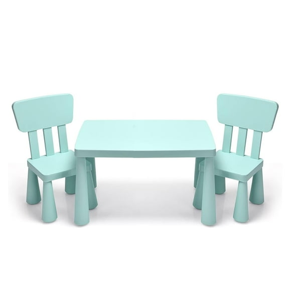 3-Piece Kids Table and Chairs Set, Lightweight Plastic Children Activity Center for Reading, Painting, Snack Time, Writing, Kids Furniture Art Study Desk and Chairs Set, Green