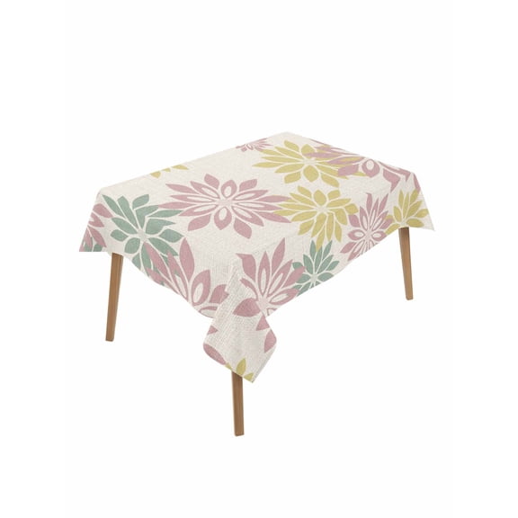 Geometric Flower Table Cloth, Waterproof Tablecloth for Rectangle Tables, Vintage Country Floral Pink Green on Linen Reusable Washable Fabric Table Cover for Restaurant Kitchen Dining Tables 60"x84"