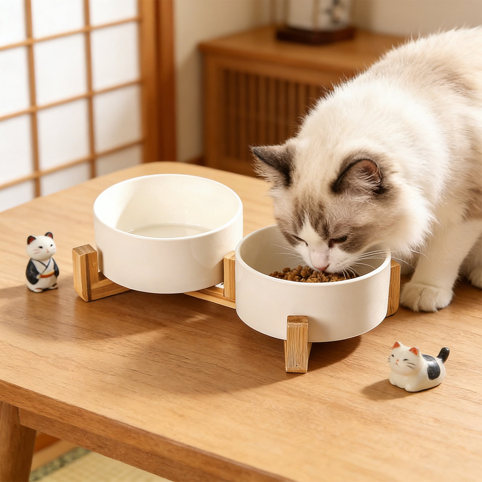 Tarmeek Ceramic Dog Bowls Elevated, Double Bowl Stand for Food & Water, Cervical Spine Protection, Anti-Tip Design, 550ml Capacity, Easy Clean Cat Bowls Elevated Dog Bowls