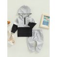 thumbnail image 3 of Qmyliery 2 Pcs Newborn Pants Set, Toddler Contrast Color Long Sleeve Hooded Sweatshirt + Solid Color Trousers with Pocket, 3 of 9