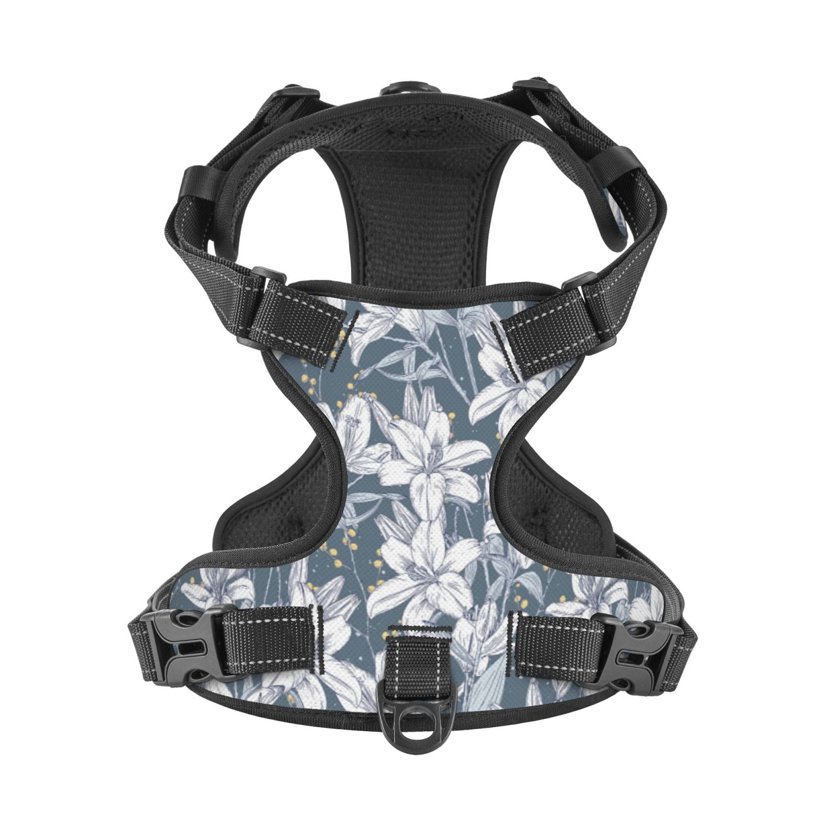 Kdxio Lilies Flowers Print No Pull Dog Harness Adjustable Reflective Oxford Easy Control Medium Large Dog Harness for Training and Everyday-Large