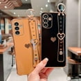 thumbnail image 4 of Compatible with Samsung Galaxy A14 5g Aesthetic Cute Heart Wrist Strap Kickstand Phone Case Luxury Plating Side Heart Pattern Cover Soft Silicone Shockproof Stand Holder Bumper (Black), 4 of 6