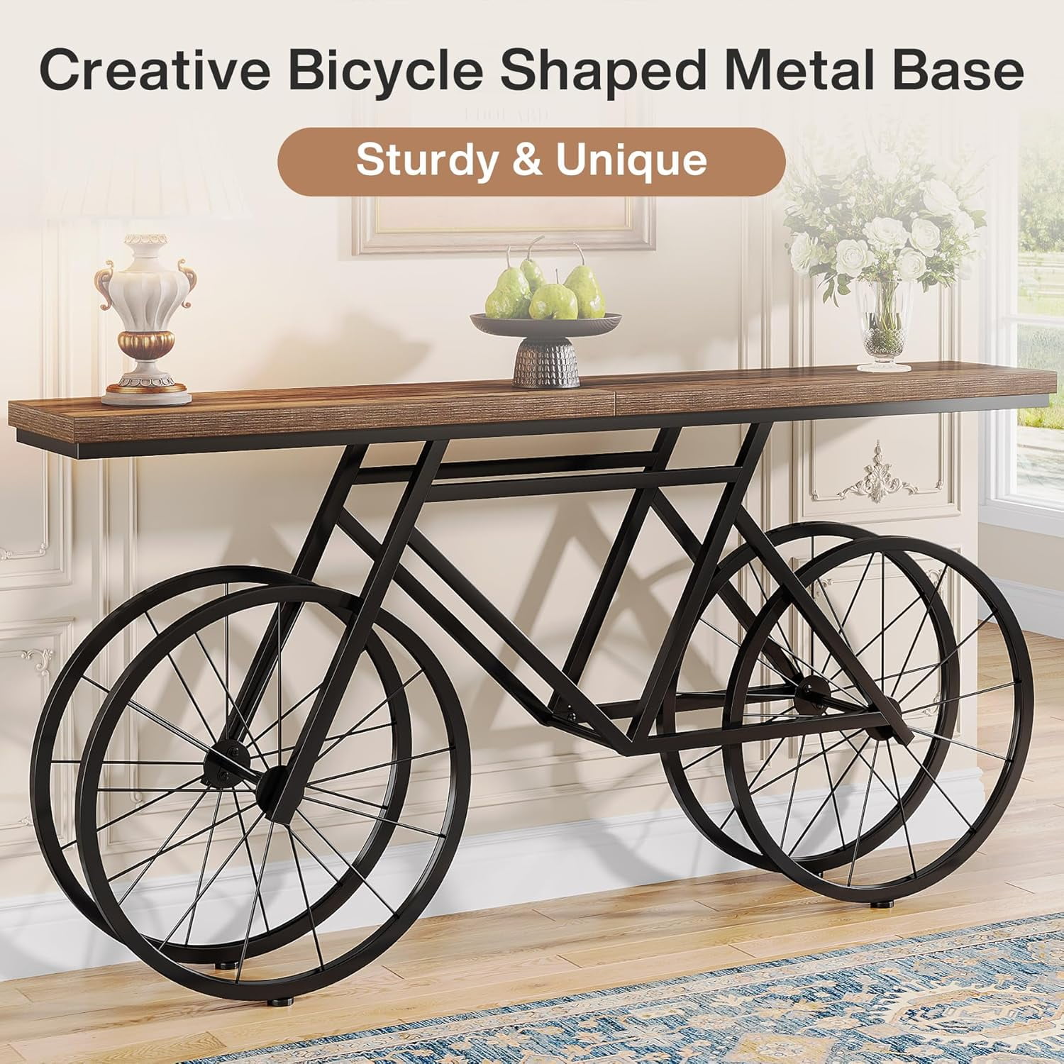 Tribesigns 70.9-Inch Extra Long Console Table, Narrow Sofa Table with Bicycle Metal Base, Modern Industrial Entryway Table Behind Couch Table for Living Room, Hallway, Entrance, Foyer