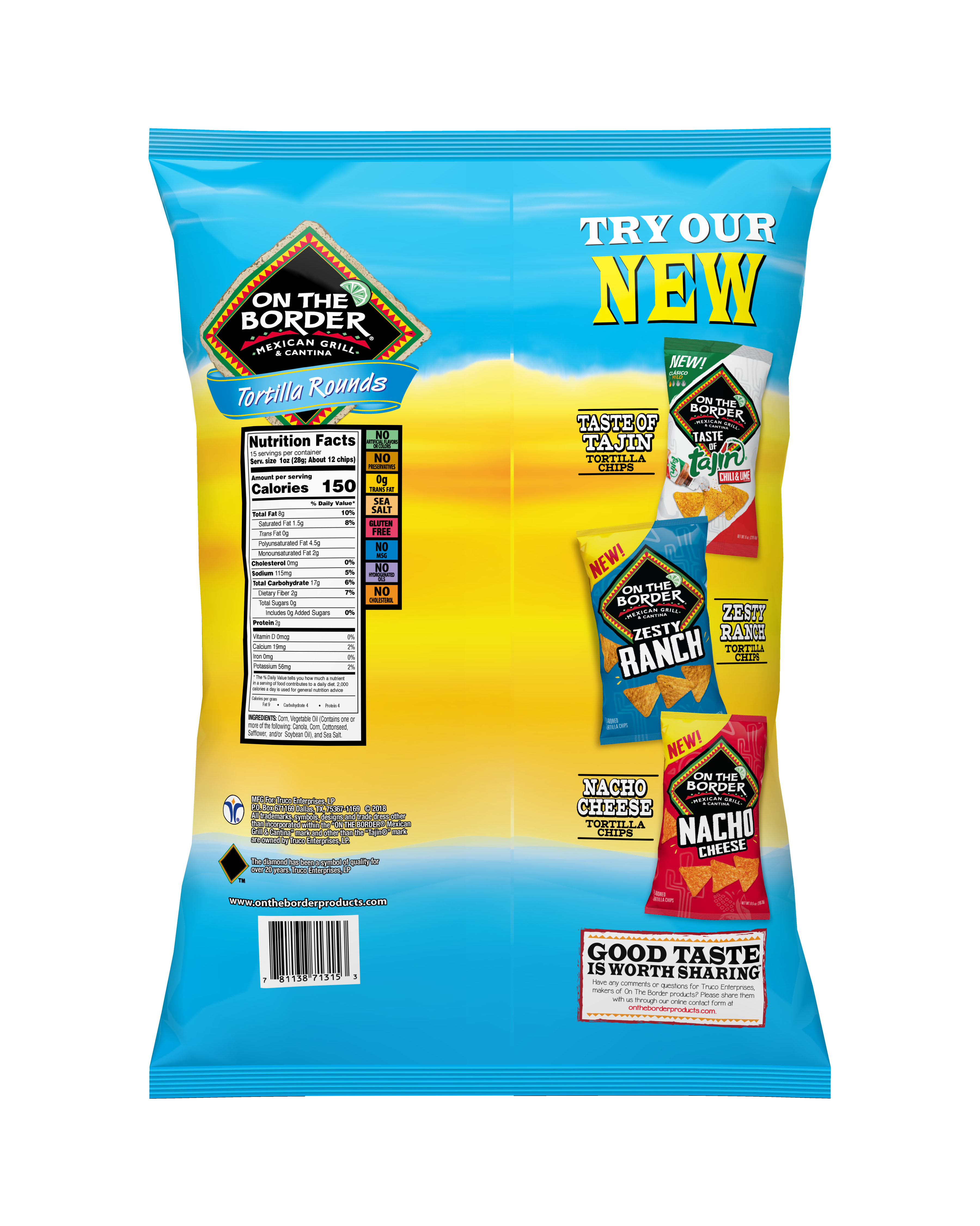 On The Border Round Tortilla Chips, 15 Oz.