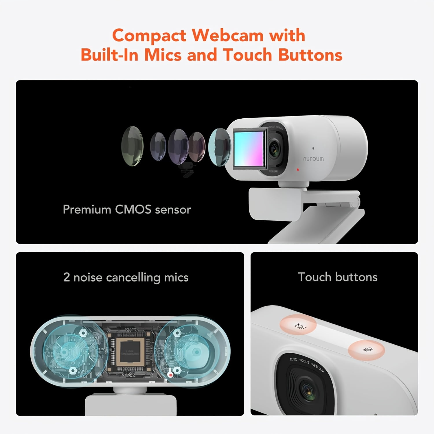 V15-AF 1080P Webcam with Privacy Shutter, Dual Mics, Wide Angle Lens & 360 Stand for Video Conferencing, Streaming and Online Class