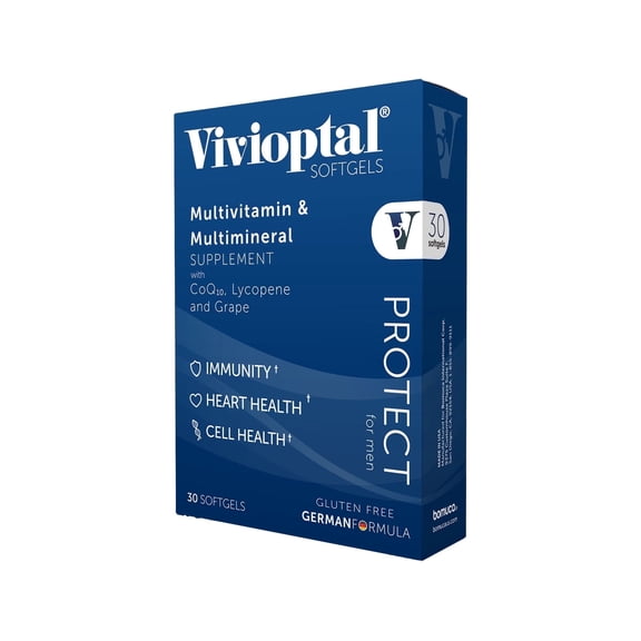 Vivioptal For Men, 30 Capsules, CoQ10, Lycopene & Resveratrol, Multivitamin & Multimineral, Gluten Free, German Formula