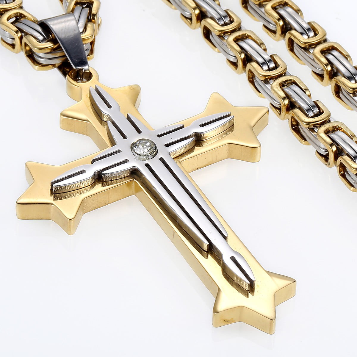 5mm Men Chain Black Silver Byzantine Stainless Steel Cross Pendant Necklace Gift