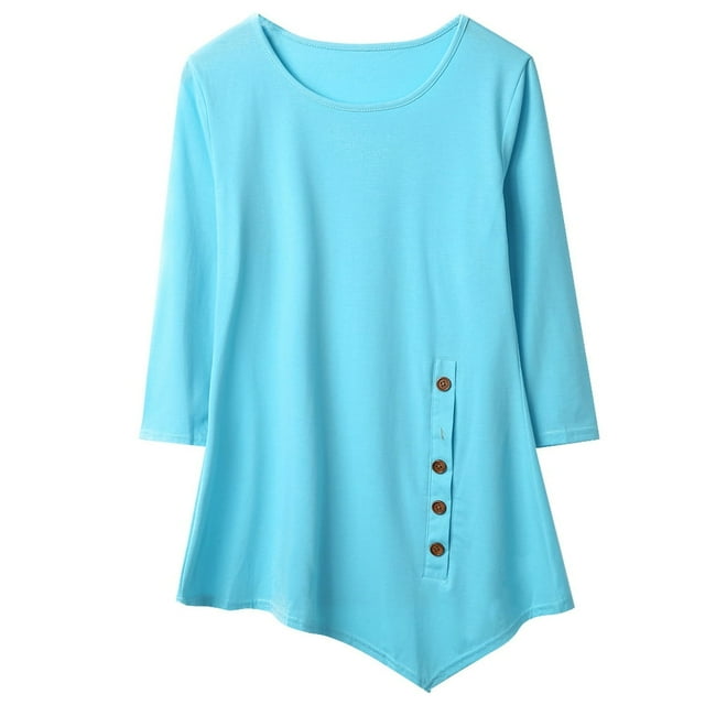 Femmes Robe Blouse en Vrac Irrégulière Bas Décoratif Boutons Robe à Manches Longues