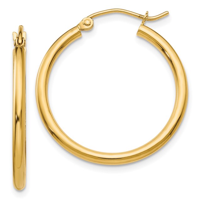 Boucles d'Oreilles Ronde Classique en Or Jaune 14 Carats 2x25mm