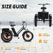 YEBEI Electric Tricycle for Adults E-Trike Motorized Tricycle Electric 3 Wheels Trike Powerful Peak750W Motor Electric Tricycle 48V15AH Lithium Battery Max 20MPH 20*4.0” Fat Tire Red