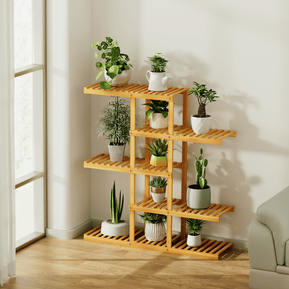 Carbonized Wooden 38"  5-Tier Garden Plant Rack Flower Pot Holder Display Shelves