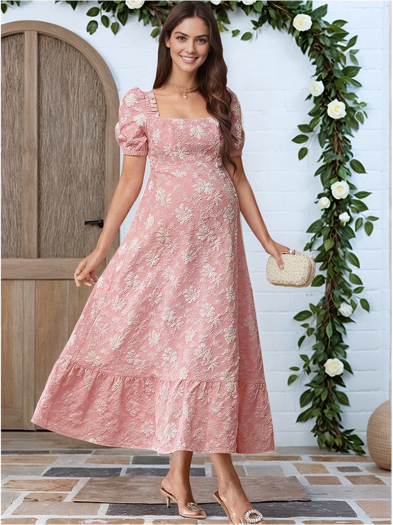 fitted maternity maxi dress Drop-Waist Maternity & Nursing Maxi Dress | Black - 1X