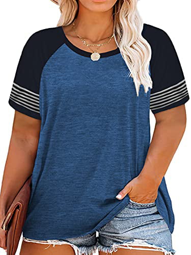 AURISSY Plus-Size Tops for Women Summer Short Sleeve Shirts Knotted Tunics 
