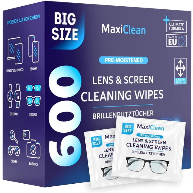 Toallitas limpiadoras de lentes Maxi Clean 600 prehumedecidas para gafas