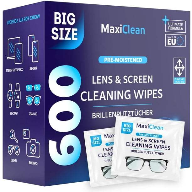Toallitas limpiadoras de lentes Maxi Clean 600 prehumedecidas para gafas