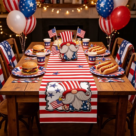 Cheapark Independence Day Table Runner 12.99x70.87 Inch for Dining Yard Banquet Family Gathering Red White Blue Patriotic Holiday Long Fabric Tabletop Decor Gift