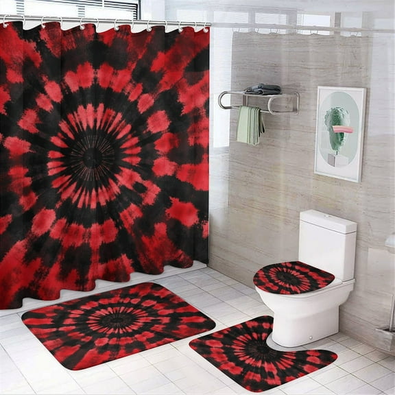 4 Pcs Colorful Tie Dye Vortex Shower Curtain Set with Non-Slip Rugs Bathroom Set Bathroom Carpet Bath Mat And Toilet Rugs
