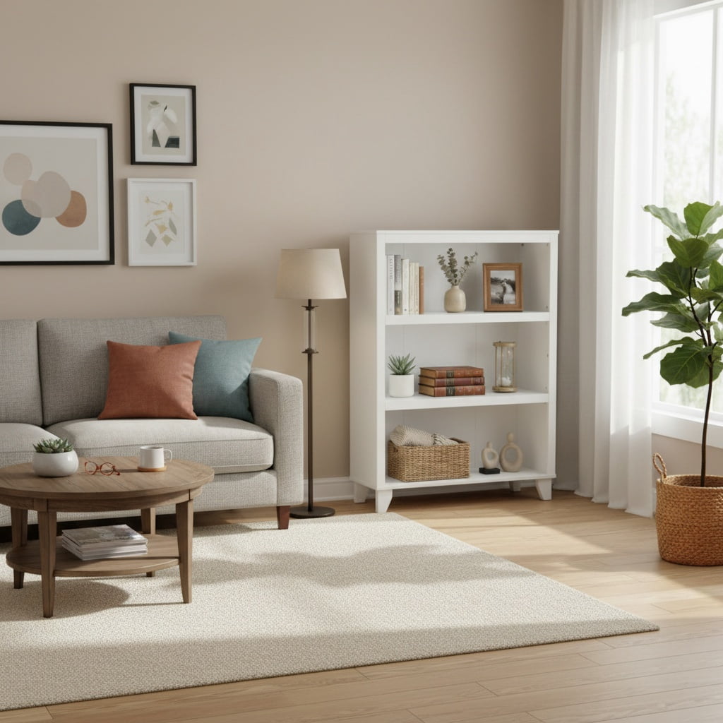 3-Tier Bookcase with Adjustable Shelves，27.56"W x 11.83"D x 40.16"H Floor Standing Open Bookshelf with Wood Legs for Home Office, Living Room, and Bedroom Storage,White