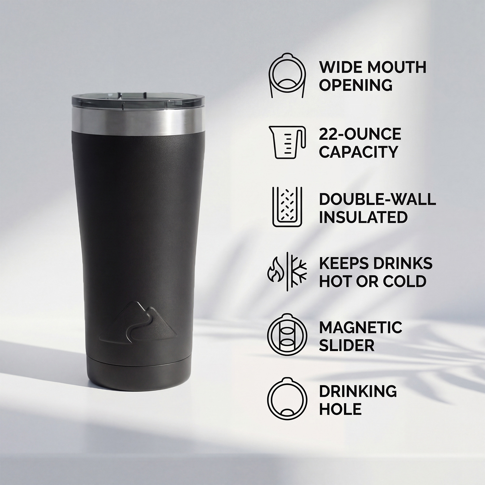 Vaso de acero inoxidable de 22 oz con aislamiento al vacío, negro 3