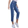 thumbnail image 2 of Jeans Boyfriend rasgados para mujer Denim desgastado Hasta el tobillo Recto Pierna ancha Casual High Waisted231-blue0, 2 of 5