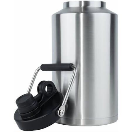Insulated Gallon Jug with Handle, One Gallon, 128 Ounces, Stainless Steel, Large Double Vacuum Water Bottle for Hot & Cold Drinks, Wide Mouth, Sweat Proof, Great for Travel, Camping