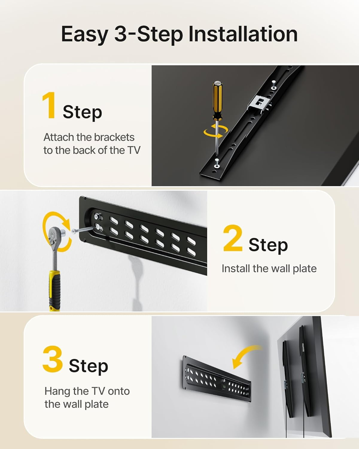 monTEK Ultra Slim Fixed TV Wall Mount for 43–95" Flat & Curved TVs, 0.95" Low Profile, Supports 150 lb, VESA 200x200–800x400, Fits 16"/18"/24" Studs