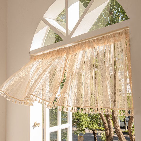 Bohemian woven lace short curtain kitchen curtain small curtain coffee curtain 0.74*0.61m (29*24in) 2 pieces