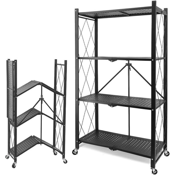 Vebreda 4Tier Storage Shelf Foldable Metal Shelving Units with Wheels