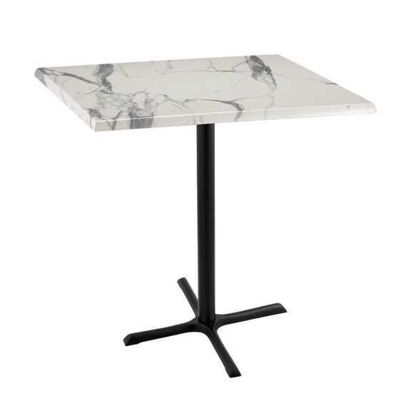 Holland 42" Black X-Style Base Square Table in 36" White Marble Top