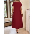 thumbnail image 2 of Burgundy Solid Batwing Sleeve Maxi Casual Dress For Women Summer, 2 of 5