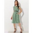 thumbnail image 2 of Vestido a cuadros retro con cinturón y manga casquillo frontal con botones para mujer Verde XL, 2 of 5