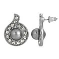 thumbnail image 2 of 1928 Jewelry Women's Silver Tone Tahitian Grey Faux Pearl Black Diamond Crystal Accent Button Earrings, 2 of 3