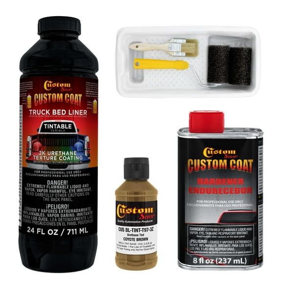 Custom Coat 25010 Coyote Brown T97 Urethane Roll-On, Brush-On or Spray-On Truck Bed Liner, 1 Quart Kit with Roller Applicator Kit