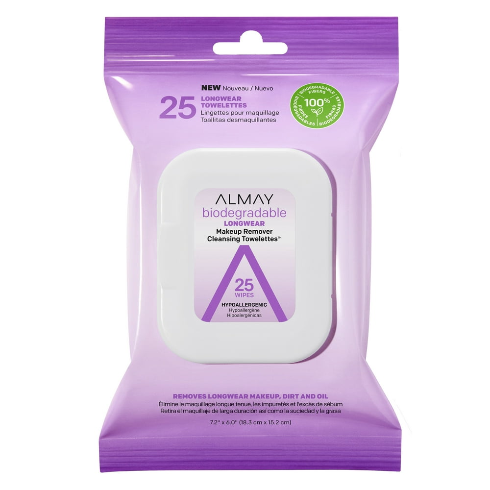 25 Count, Almay Makeup Remover Wipes, Longwear Makeup Biodegradable