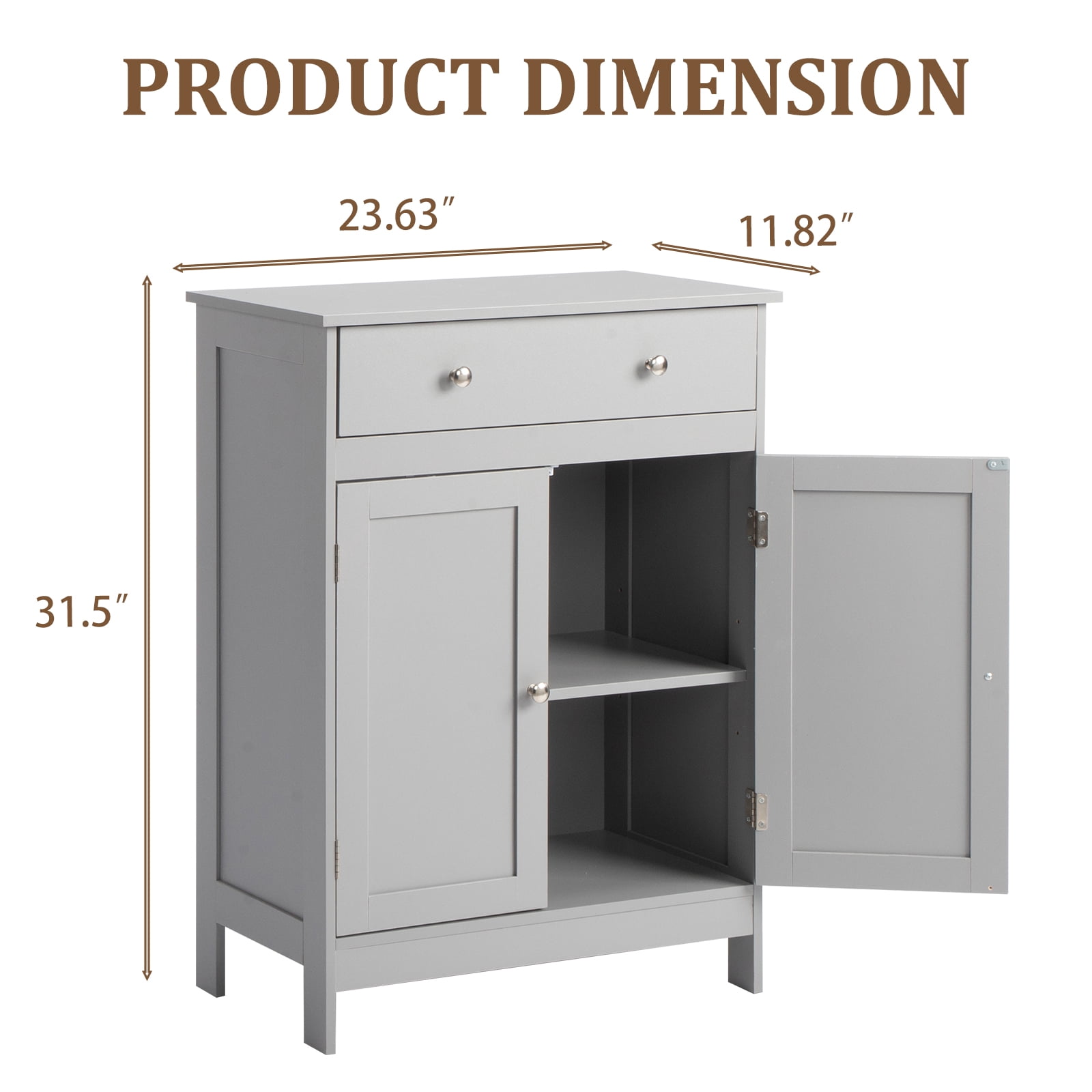 Modern Grey Bathroom Storage Cabinet Double Door Single Drawer Triple Melamine Laminate Particle Board for Small Bathroom Powder Room Vanity Side