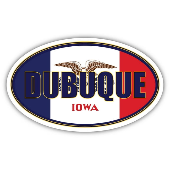 Dubuque City Iowa State Flag | IA Flag Dubuque County Oval State Colors Bumper Sticker Car Decal 3x5 inches