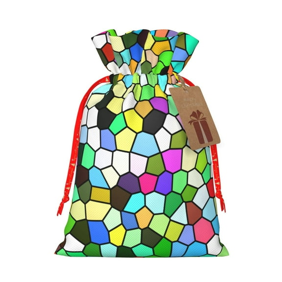 Fuzoiu Colorful Tie Dye Stained Glass Print Christmas Gift Bag,Burlap Gift Bag with Drawstring Closure & Hang Tag,Perfect for Holidays, Birthdays, and Special Occasions-Small