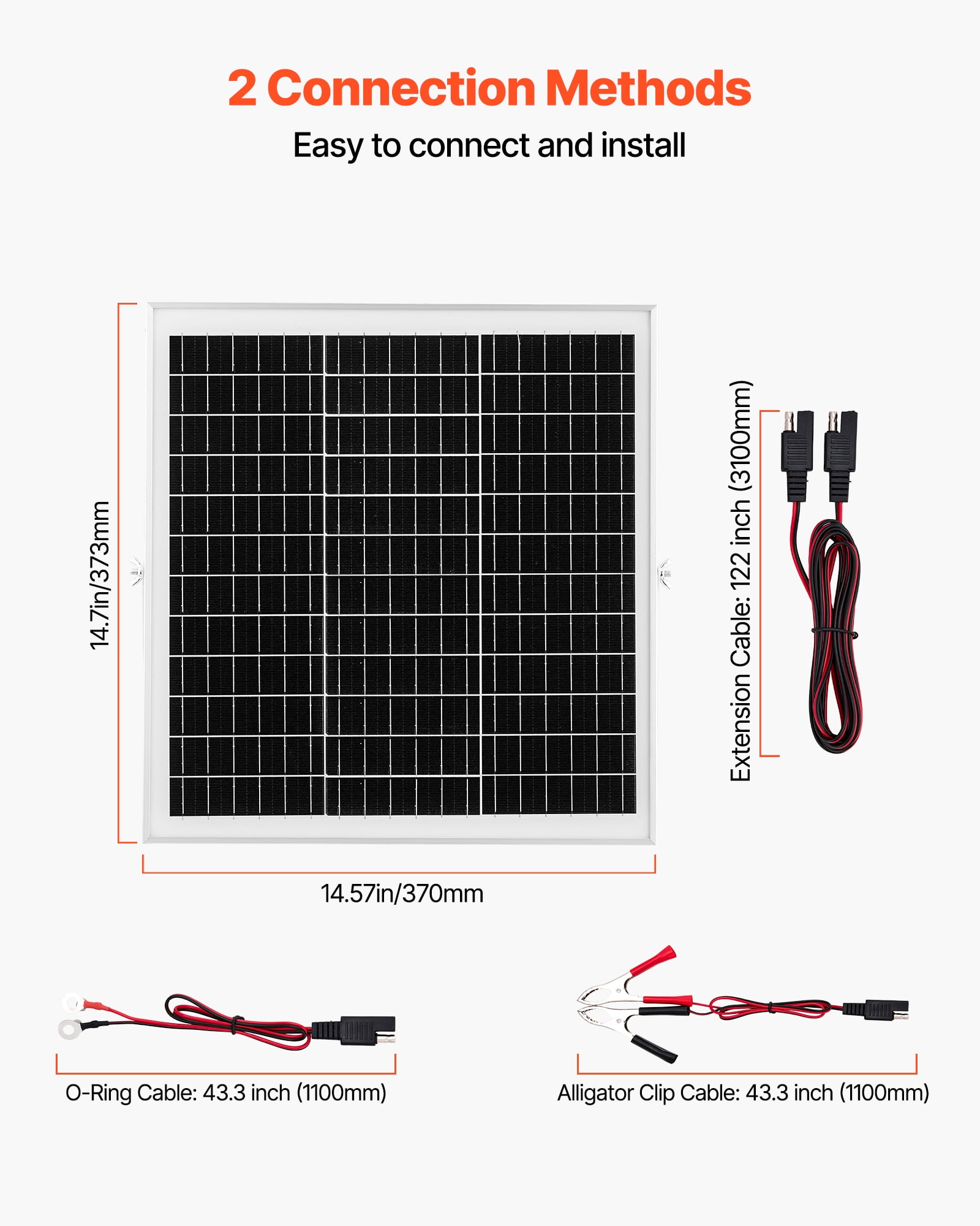 VEVOR 20W 12V Solar Panel Battery Charger, Solar Battery Trickle Charger Maintainer with Intelligent MPPT Controller & Adjustable Mount Bracket, IP67 Waterproof for Car Boat RV Motorcycle Trailer
