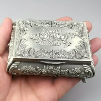 Vintage Floral Metal Jewelry Box, Antique Silver Jewelry Box Vintage, Metal Trinket Box Organizer with Ring Roll and Compartments, Small Vintage Jewelry Boxes for Rings, Earrings, Necklaces
