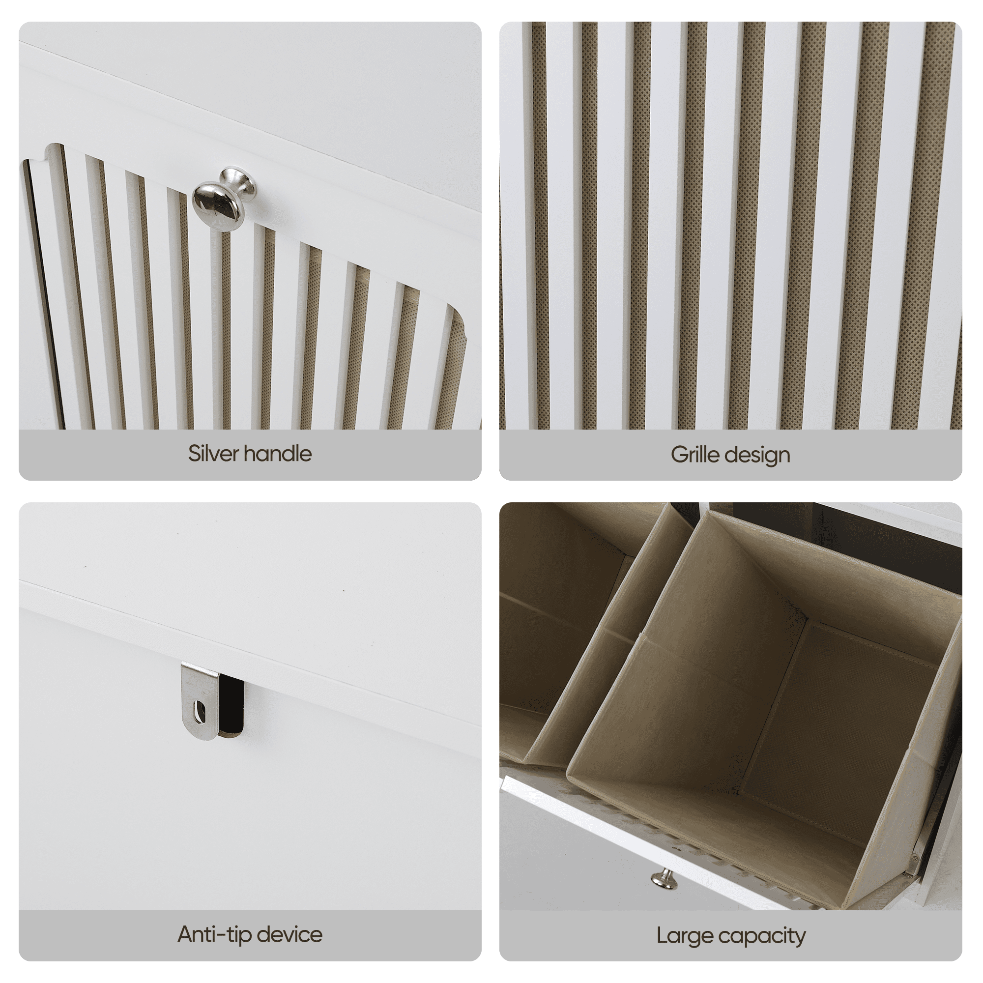 Flip-Top Louvered Laundry Hamper Cabinet with Dual Fabric Compartments, Moisture Resistant MDF Freestanding Storage Organizer for Bathroom Balcony Laundry Room