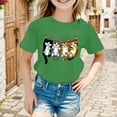 thumbnail image 3 of Tfken Toddler Child Girls Tee Crew Neck Short Sleeve T-Shirts Cat Print Breathable Soft Tops Green Size 8-10 Years, 3 of 5