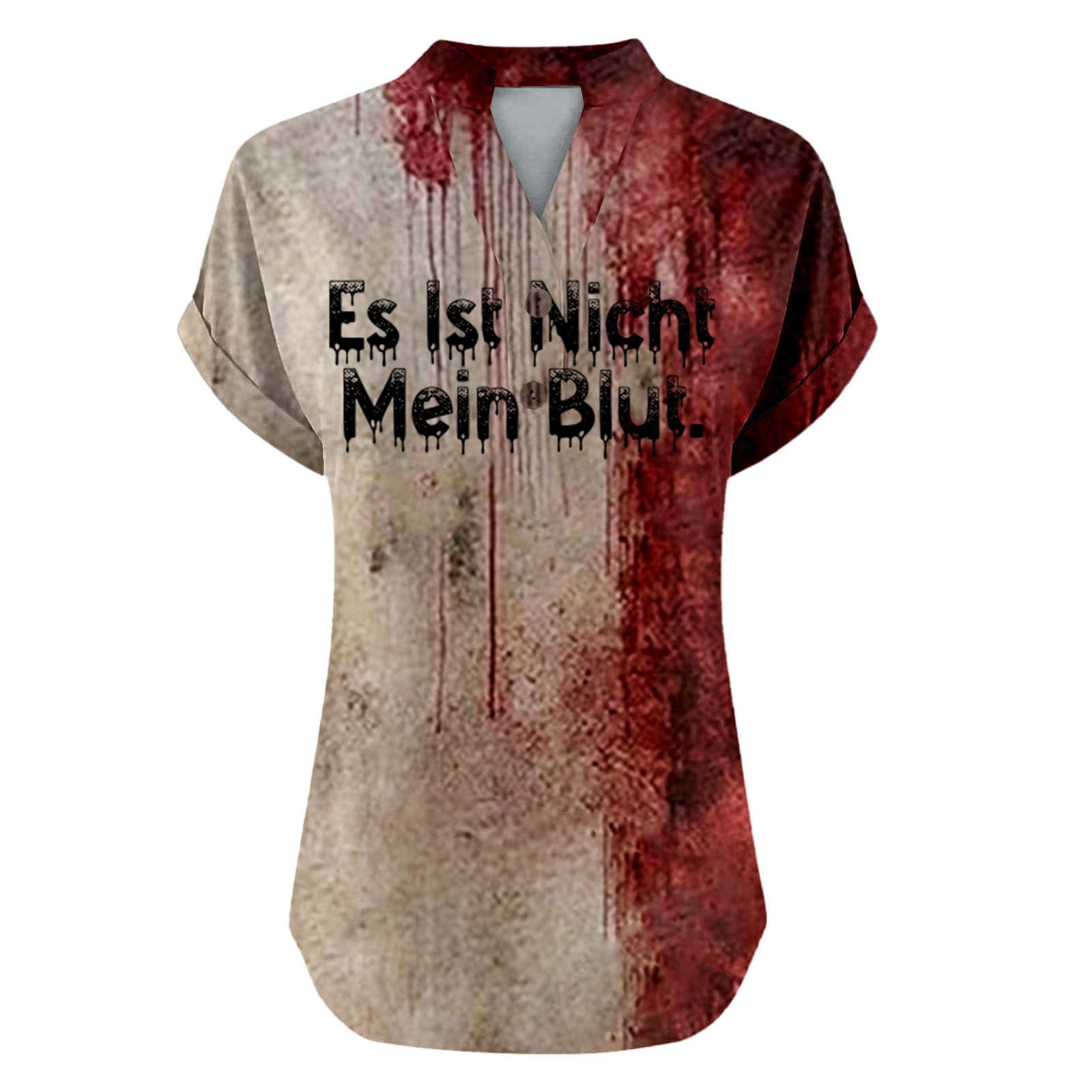 T-shirt D'Halloween Pour Femmes Manches Courtes Col Rond Imprimé Taches De Sang Décontracté Pour Fête D'Été Confortable