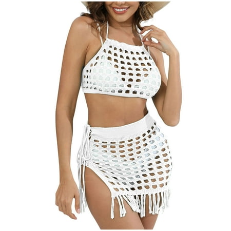 yillto Womens Cover Up Set 2 Piece Crochet Sleeveless Hollow out Top and Swimsuit Bikini Knit Shorts